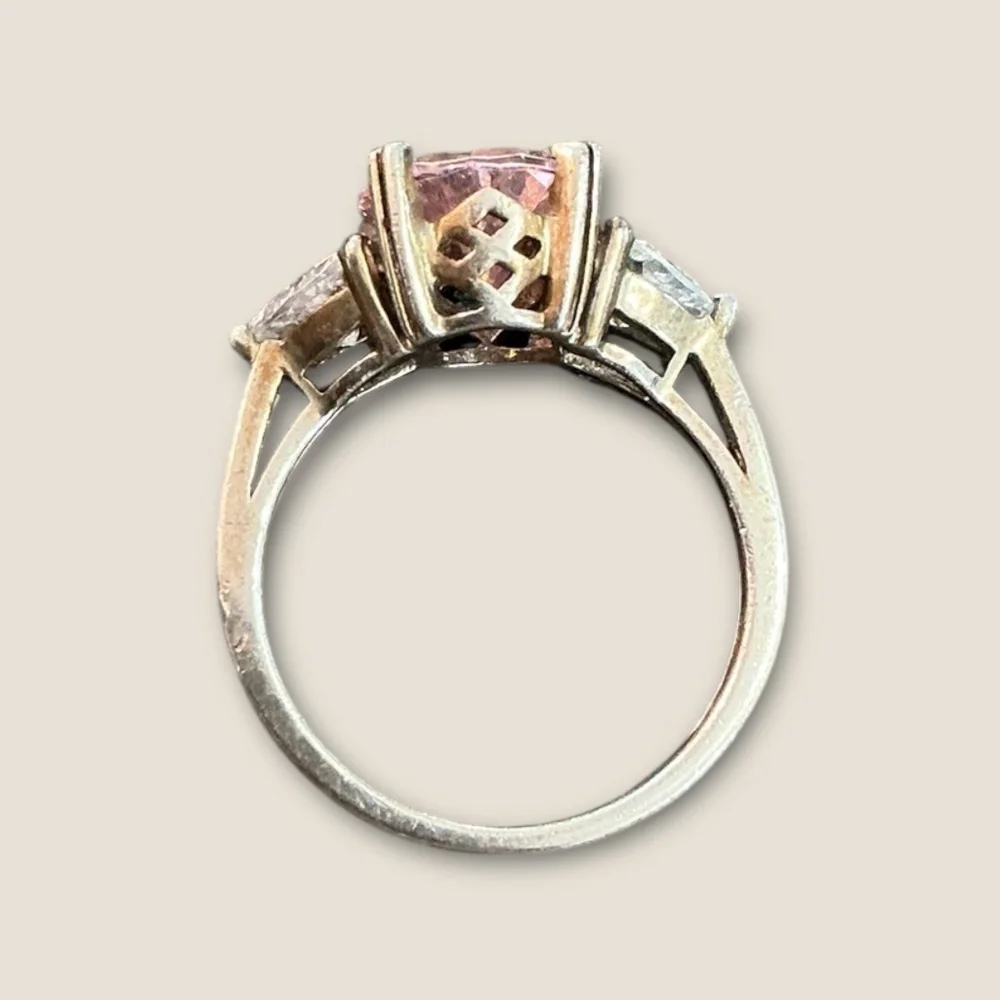 Vintage Sterling Silver Pink and Clear CZ Ring